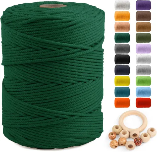 Miniatura 65 de Cuerda de algodón para macramé de 5 mm x 109 yardas, ZUEXT 100% natural hecha a mano, cuerda de algodón trenzada de 4 hebras para colgar plantas