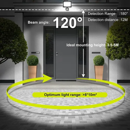 Miniatura 5 de Luz de inundación LED con sensor de movimiento de 10 W, lámpara de inducción PIR, punto de encendido y apagado automático al aire libre, seguridad