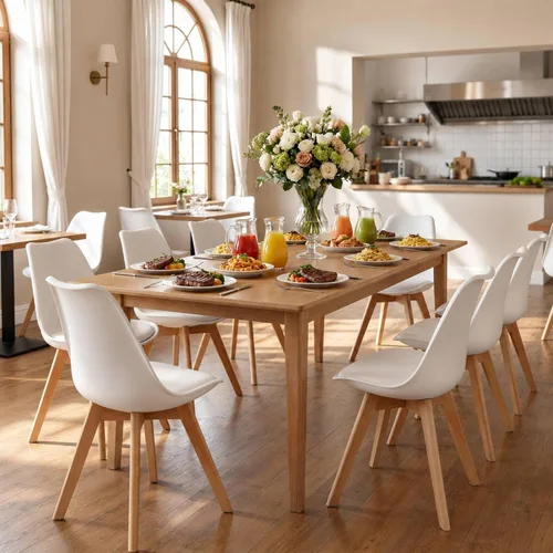 Miniatura 8 de Juego de 8 sillas de comedor, modernas sillas de comedor tapizadas con asiento acolchado de piel sintética, sillas de cocina sin brazos con respaldo