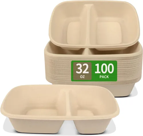 Miniatura 7 de bloomoon Paquete de 100 cuencos de papel grandes de 32 onzas, cuencos desechables estilo Chipo-tle para burrito, nacho, ensalada de tacos, papa