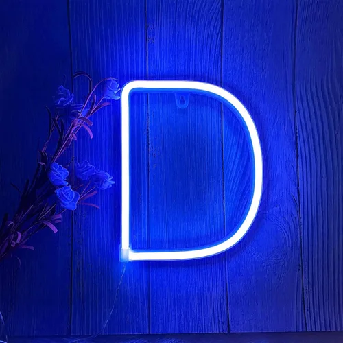 Miniatura 10 de ENUOLI Letreros de neón LED en azul con letras de neón para decoración de pared, luz nocturna, funciona con pilas o USB, letras de neón LED