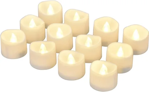 eLander Luces de té LED sin llama con temporizador, 6 horas encendidas y 18 horas apagadas, 1.4 x 1.3 pulgadas, blanco cálido, [paquete de 12]