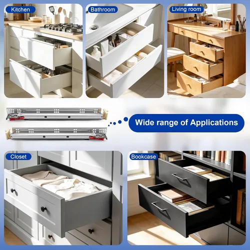 Miniatura 8 de Knobonly - Guías de acero laminado en frío para cajones de cierre suave, vienen con tornillos y soportes de montaje, rieles y guías de cajones