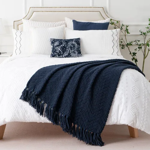 Miniatura 5 de BATTILO HOME Manta azul marino para sofá, cobija de punto azul de 50" x 60", cobija azul marino súper suave y cálida para silla, sofá, decoración