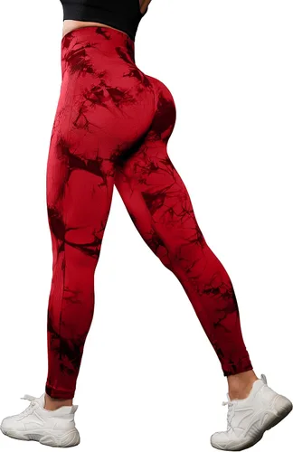 Miniatura 5 de OVESPORT Paquete de 3 leggings de entrenamiento de cintura alta sin costuras con teñido anudado para mujer, pantalones deportivos para yoga