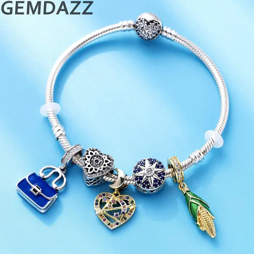 Miniatura 2 de Juego de dijes de oro para pulseras de bricolaje, dije de corazón de flecha y dije de circonita redonda en plata de ley 925, regalo