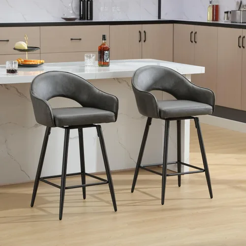 Miniatura 13 de HEAH-YO Juego de 2 taburetes de bar giratorios modernos de 27 pulgadas de altura de mostrador con respaldo y patas de metal negro, taburetes