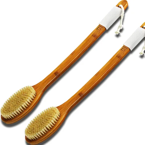 Miniatura 3 de ICANdOIT - Cepillo de baño de mango largo antideslizante de cerdas de jabalí natural de 17.71 pulgadas, limpiador de ducha con mango doblado