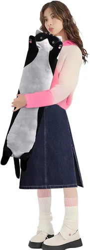 Miniatura 29 de shangman Bonita muñeca de gato de peluche, bonita almohada de peluche suave de caricaturas, almohada larga para dormir, regalo del día de San Negro