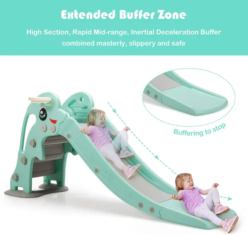 Miniatura 7 de Baby Joy Slide para niños, juego grande para escalador de juegos con pendiente de deslizamiento extralarga, aro de baloncesto y bola, regalo ideal