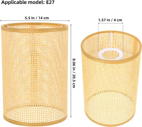 Miniatura 3 de DOITOOL Pantalla de lámpara de ratán rústico de 8.07 x 5.51 x 5.51 pulgadas, cubierta de luz tejida para lámparas de mesa y pie E27, iluminación