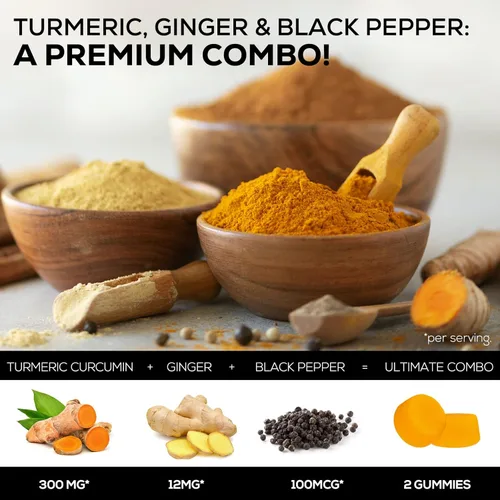 Miniatura 4 de Gomitas de suplemento de curcumina de cúrcuma – 95% de curcuminoides con cúrcuma y jengibre, pimienta negra para una mejor absorción, apoyo