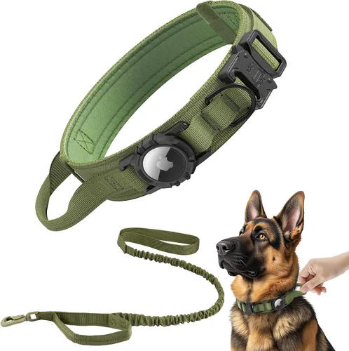 Miniatura 11 de Collar para perro Airtag mejorado, impermeable, ajustable, de nailon con soporte para AirTag, asa de control y hebilla de liberación rápida