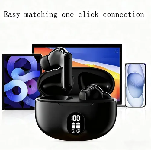 Miniatura 4 de Auriculares inalámbricos Bluetooth con cancelación de ruido Bluetooth 5.3, pantalla LED estéreo de alta fidelidad, auriculares intrauditivos