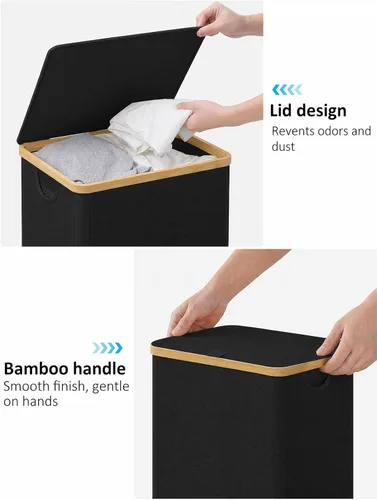 Miniatura 5 de iEGrow Cesto para la ropa sucia con tapa, cesta grande para la ropa sucia de 110 litros con asa y tapa, organizador de ropa plegable con bolsa Negro