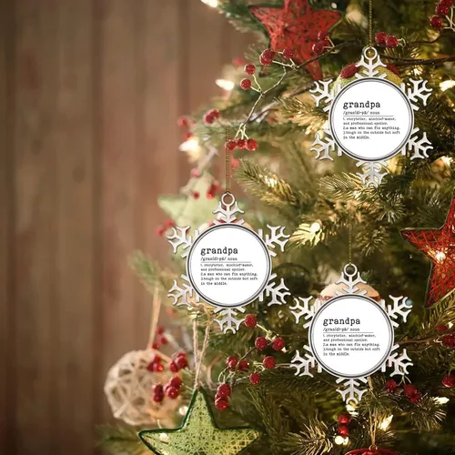 Miniatura 7 de Feliz Navidad Copo de nieve de metal Adornos de Navidad Definición de abuelo Diccionario Palabra Significado Cita Adornos Decoraciones de invierno