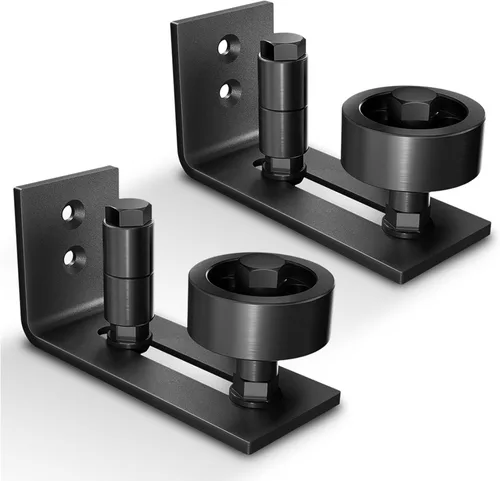 EaseLife - Juego de 2 guías de suelo para puerta de granero, 8 opciones de montaje, sistema de montaje en pared, rodillo de permanencia ajustable,