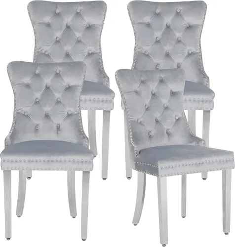 Miniatura 23 de Juego de 2 sillas de comedor de terciopelo, sillas de comedor modernas de lujo con patas de acero inoxidable doradas, sillas decorativas de cocina