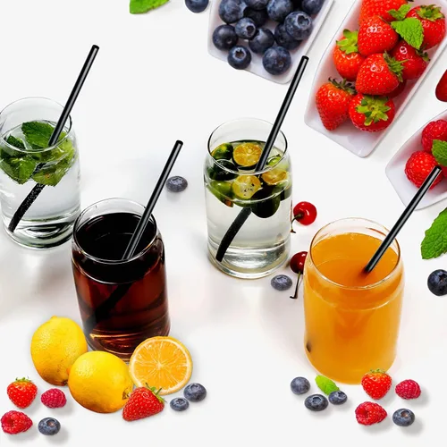 Miniatura 2 de 500 popotes desechables negros, popote plano recto de 8.27'', 0.16'' de diámetro, para cocina, bar, club, bebidas, leche, refrescos, fiestas, whisky