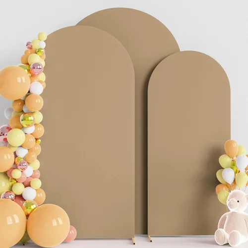 Miniatura 28 de Wokceer Juego de 3 fundas de arco de boda de elastano ajustadas para arco de boda para parte superior redonda, soporte de arco de Chiara para Beige