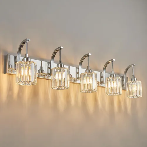 Miniatura 31 de Luces de tocador de cristal de 3 luces negras para tocador de baño, modernas lámparas de baño de cristal sobre espejo de 23.62 pulgadas de largo