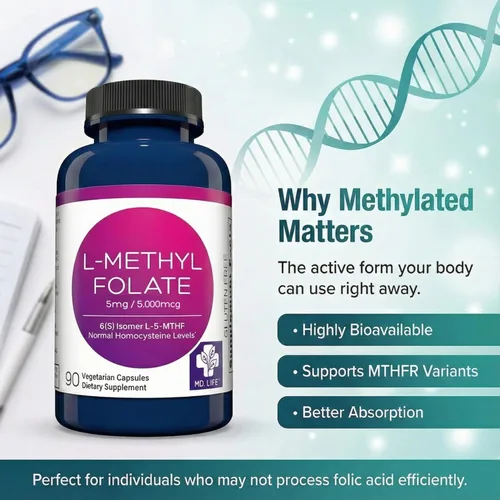 Miniatura 3 de MD Life L-metilfolato 5 mg - Suplemento de metilfolato activo de grado profesional - Suplementos MTHFR de máxima potencia - L metilfolato 5 mg 90