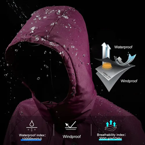 Miniatura 5 de CAMEL CROWN Chaquetas de esquí de invierno cálidas para mujer, abrigo de nieve impermeable con capucha, chaqueta de lluvia resistente al viento