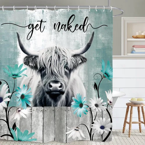 Miniatura 13 de Divertida cortina de ducha de baño de vaca de las tierras altas, 60 pulgadas de ancho por 71 pulgadas de alto, lindo animal de toro, hilarante