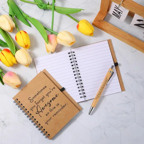 Miniatura 5 de Honoson 30 Juegos de Cuadernos en Espiral, Regalos de Agradecimiento para Empleados, Diarios Inspiracionales con Bolígrafos de Bambú Retráctiles a