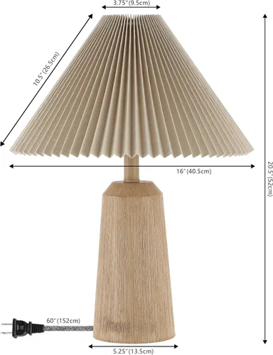Miniatura 4 de JONATHAN Y JYL1146A Arvid 20.5" lámpara de mesa LED estilo faro escandinavo rústico de resina/hierro con pantalla plisada, acabado en madera beige