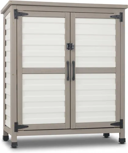 Miniatura 13 de Ketive Gabinete de almacenamiento para exteriores, armario alto de jardín para herramientas con techo resistente a la intemperie, puertas con doble
