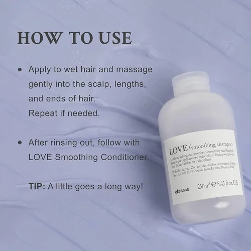 Miniatura 2 de Davines LOVE/Smoothing Shampoo, Gentle Anti-Frizz Cleanser for Frizzy, Coarse or Unruly Hair - Promotes Straightening & Shine - Apple Pulp Formula