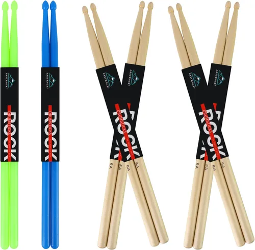 EASTROCK - Baquetas 5A de madera de arce, baquetas de nylon azul y verde, para niños, adultos principiantes, accesorios para batería, 6 pares Azul