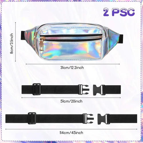 Miniatura 2 de Riñonera holográfica brillante impermeable para mujeres festivales fiestas viajes senderismo actividades al aire libre Rosado M Riñonera