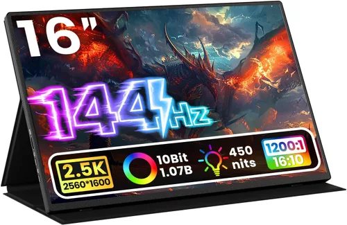 Upperizon Monitor portátil de 16 pulgadas 2K QHD 2560X1600 450 Nits 106% sRGB 120Hz IPS HDR HDMI USB-C Monitor de viaje para portátil, Mac, PC,