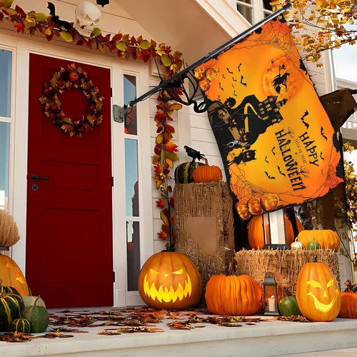 Miniatura 2 de Bandera de Halloween de 3 x 5 pies para exteriores, grande de doble cara, banderas americanas de Halloween para casa, interior, jardín, patio, Negro