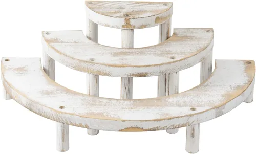 MyGift Soporte elevador de madera de 3 niveles, soporte para cupcakes y organizador de perfumes, estante rústico de exhibición escalonado blanqueado