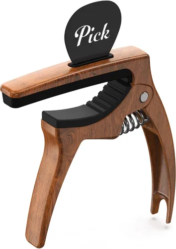 Miniatura 11 de Cejilla de Guitarra, TANMUS - Cejilla de metal de zinc 3 en 1 para guitarras acústica y eléctrica (con soporte para púas y 4 púas), para ukelele