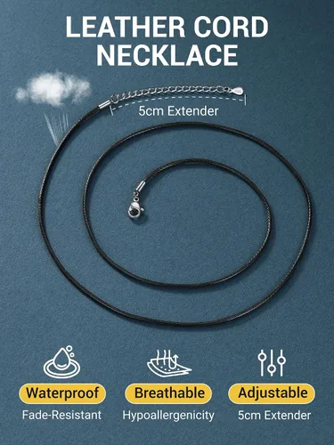 Miniatura 38 de PROSTEEL Collar de cuero impermeable para hombre, 0.079 in/0.118 in, 16 a 30 pulgadas, con cierre de acero inoxidable, cadena de bricolaje