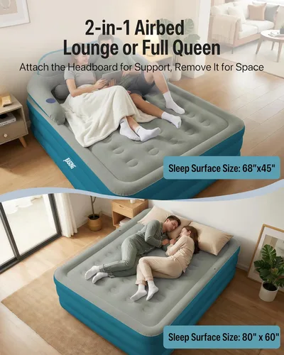 Miniatura 8 de JEASONG Colchón de aire Queen con bomba de batería recargable incorporada y cabecero, colchón inflable de 20 pulgadas, colchón inflable de 700 Verde