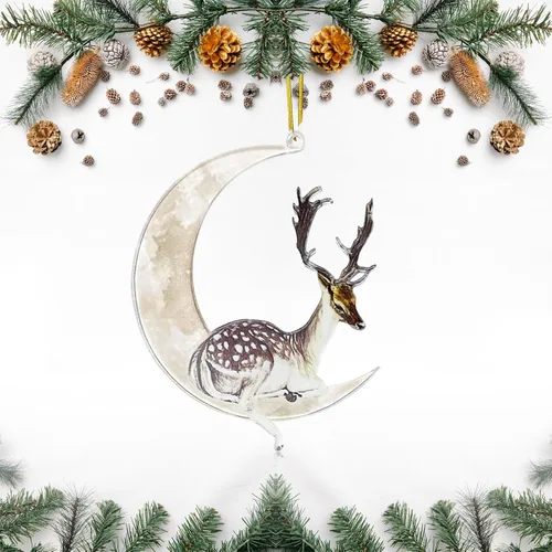Adornos para árbol de Navidad, animales sentados en la luna, colgante colgante de acrílico suave de doble impresión, para árbol de Navidad,