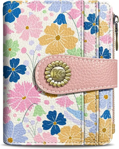 Miniatura 39 de Kelvoris Cartera pequeña Rfid para mujer, plegable, con cremallera, bolsillo para monedas, piel sintética, compacto, para tarjetas de crédito