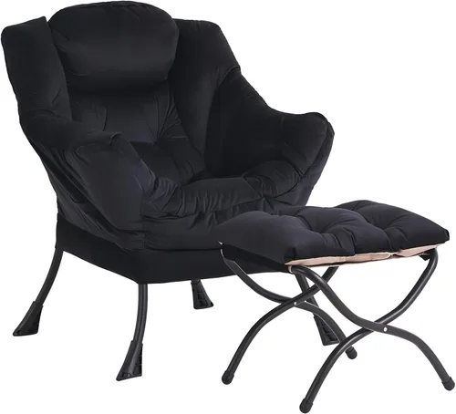 Miniatura 29 de Silla perezosa acogedora y otomana, juego grande de silla de descanso contemporánea, sillón tapizado de ocio para lectura para dormitorio, sala