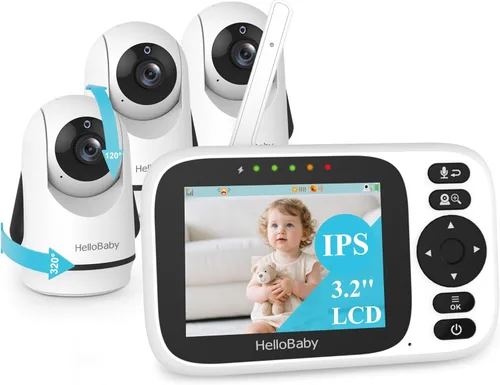 Miniatura 12 de HelloBaby - Monitor de bebé sin WiFi con pantalla de 3.2 pulgadas, cámara con zoom de inclinación panorámica 2-Way Talk, Night Vision, ECO VOX