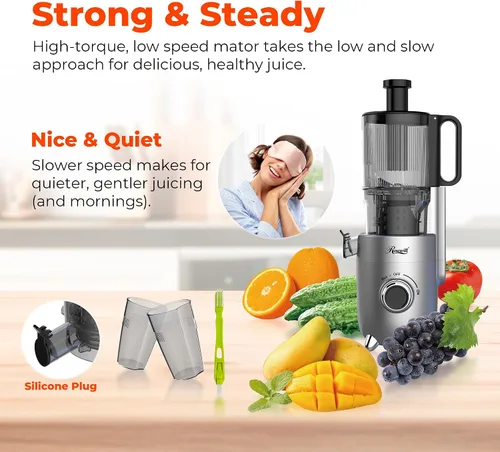 Miniatura 7 de Rosewill Exprimidor de prensa en frío, máquina extractor de jugo de canal de alimentación de 4.72 pulgadas de ancho, alto rendimiento de jugo
