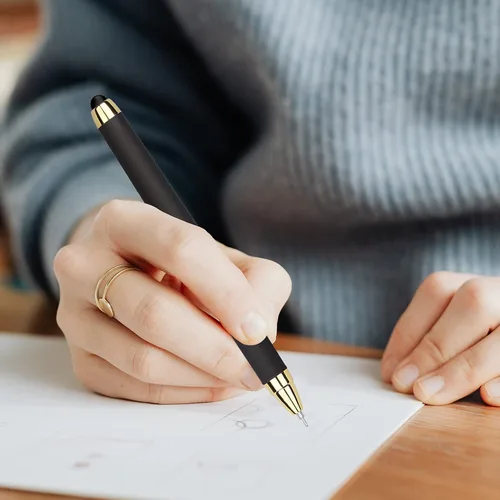Miniatura 5 de Bolígrafo de tinta de gel, 18 unidades, punta extrafina de 0.015 in, lápiz capacitivo 2 en 1, tinta negra, escritura suave para oficina, negocios