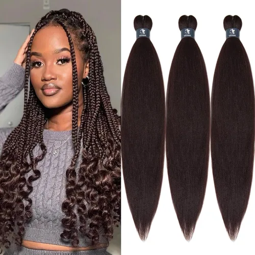 Miniatura 70 de pelo trenzado preestirado marrón, pelo trenzado Kanekalo, pelo trenzado preestirado de 26 pulgadas, 6 paquetes plegados, textura Yaki, extensiones