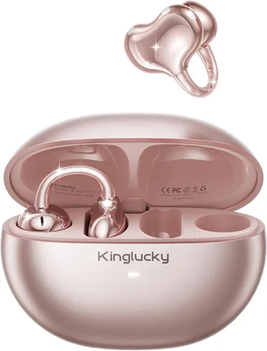 Kinglucky Auriculares de clip mejorados, ajuste cómodo y sonido cristalino, auriculares abiertos de 50 horas de reproducción, auriculares Oro rosa