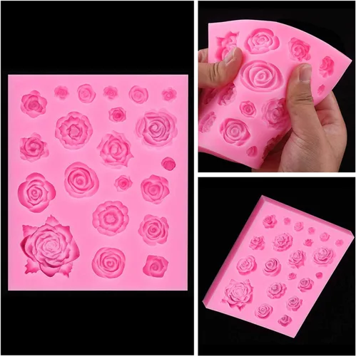 Miniatura 5 de Tosnail Paquete de 3 moldes de silicona para fondant de 21 cavidades, moldes de caramelo de flores de rosas para pasteles de boda, pastel pop