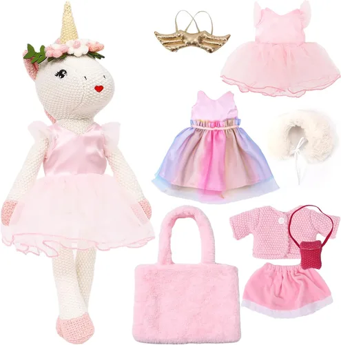 Juguetes de Animales de Peluche Muñeca de Unicornio para Niñas - Muñeca Bailarina | Bolsa de Transporte de Felpa | 3 Juegos de Accesorios de Tela,